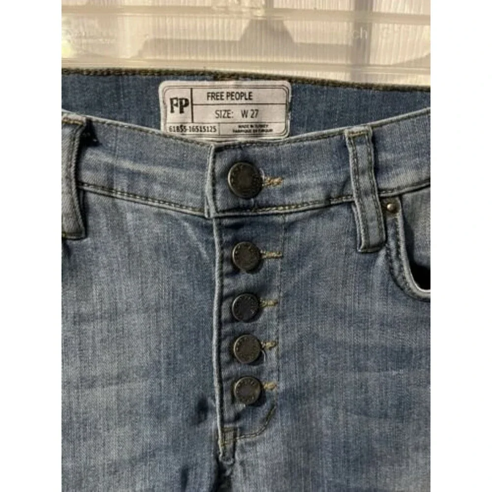 Free People Reagan Button Fly Womens Size 27 Skinny Ankle Jeans Raw hem
